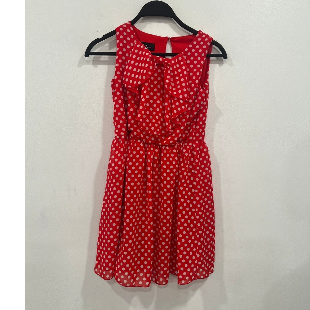 BCX Girl Polka Dot Dress Girls Size 12 Red White Chiffon Bow Party A-Line